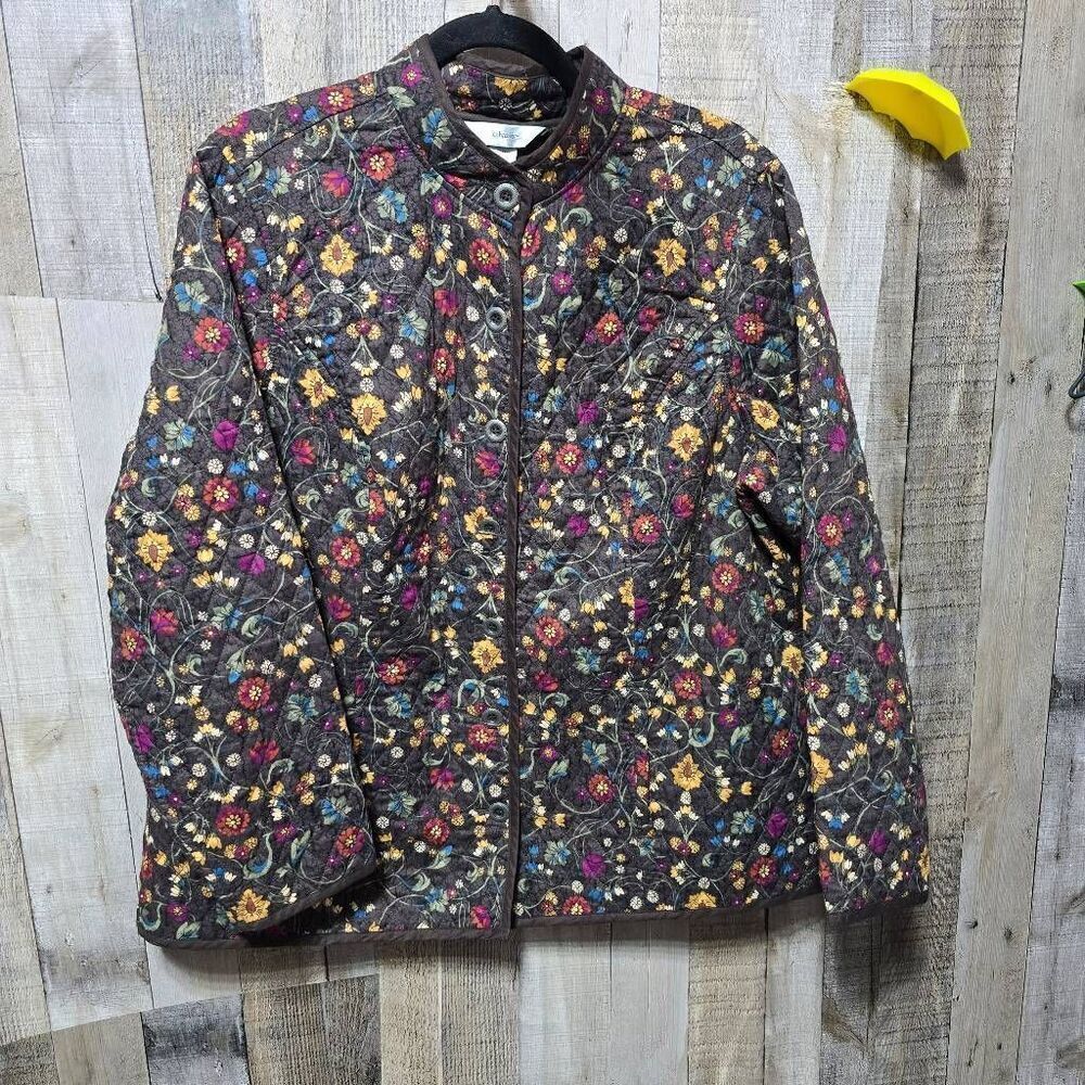 CJ Banks Brown Floral Quilted Jacket Gorpcore Hippie Spring Boho